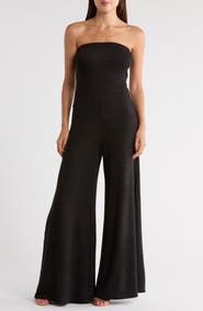 GO COUTURE Strapless High Slit Jumpsuit
