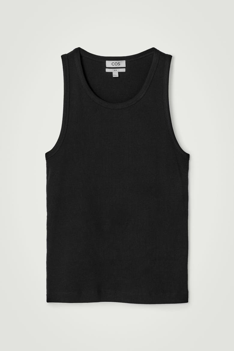 Slim Ribbed Cotton Tank Top, Alternate, color, BLACK