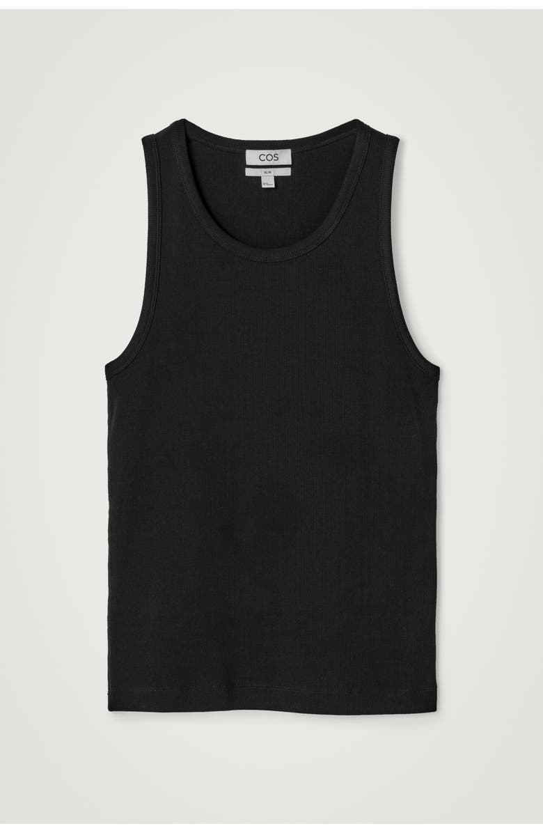COS Slim Ribbed Cotton Tank Top, Alternate, color, Black