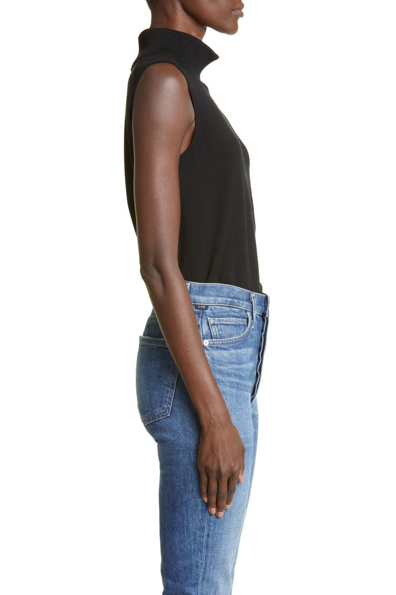 Sleeveless Turtleneck Matte Crepe Top, Alternate, color, BLACK