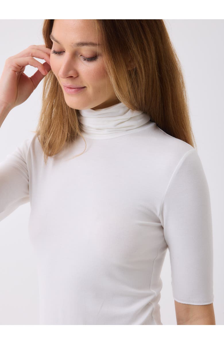 Majestic Filatures Soft Touch Elbow Sleeve Turtleneck, Alternate, color, Blanc