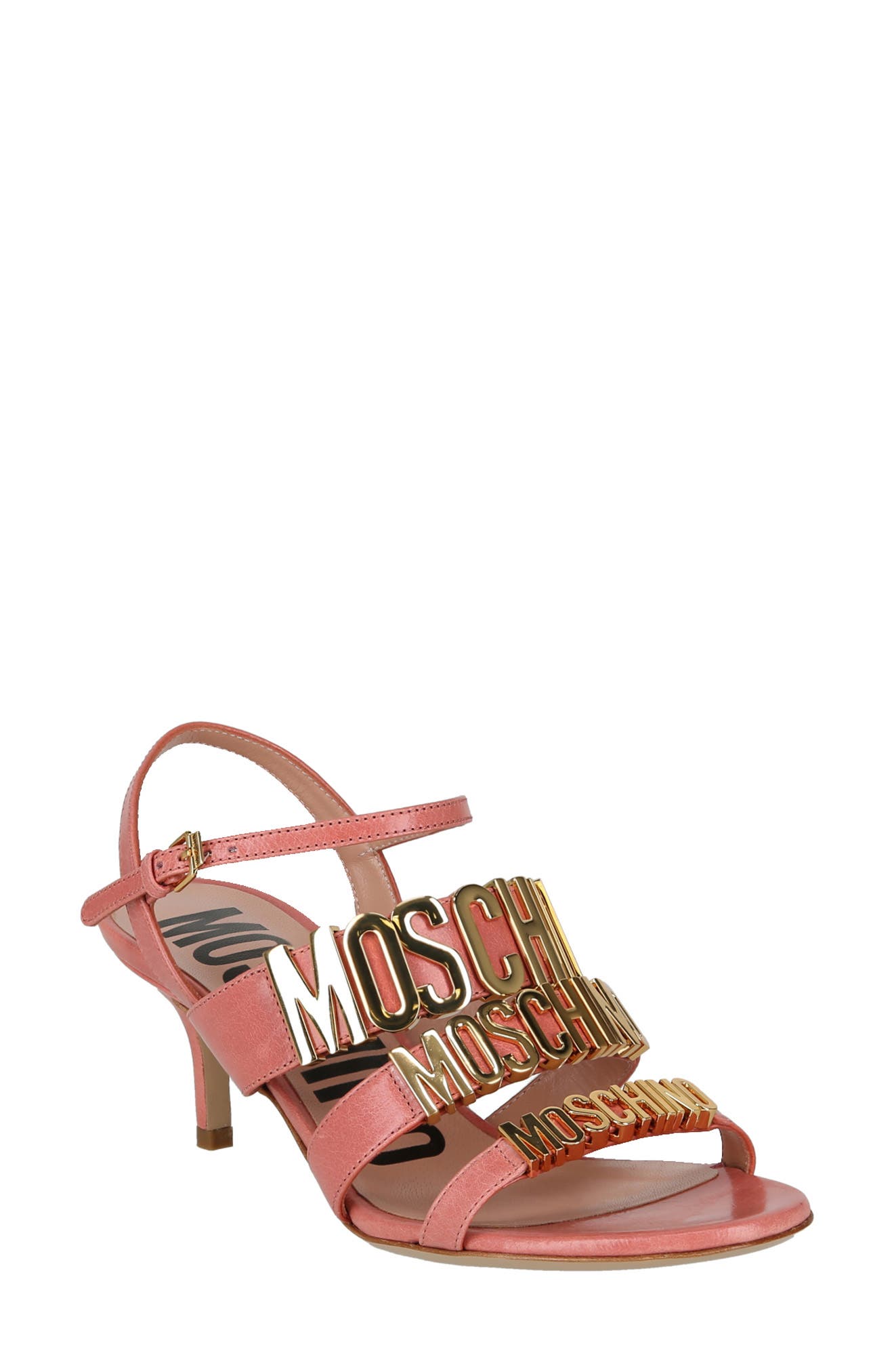 Moschino Shine Logo Ankle Strap Sandal, Main, color, 