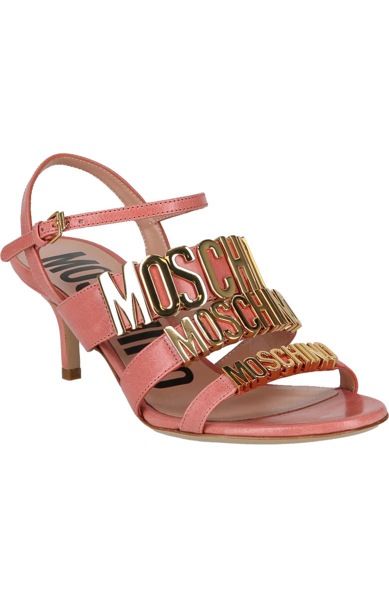 Moschino Shine Logo Ankle Strap Sandal, Main, color,