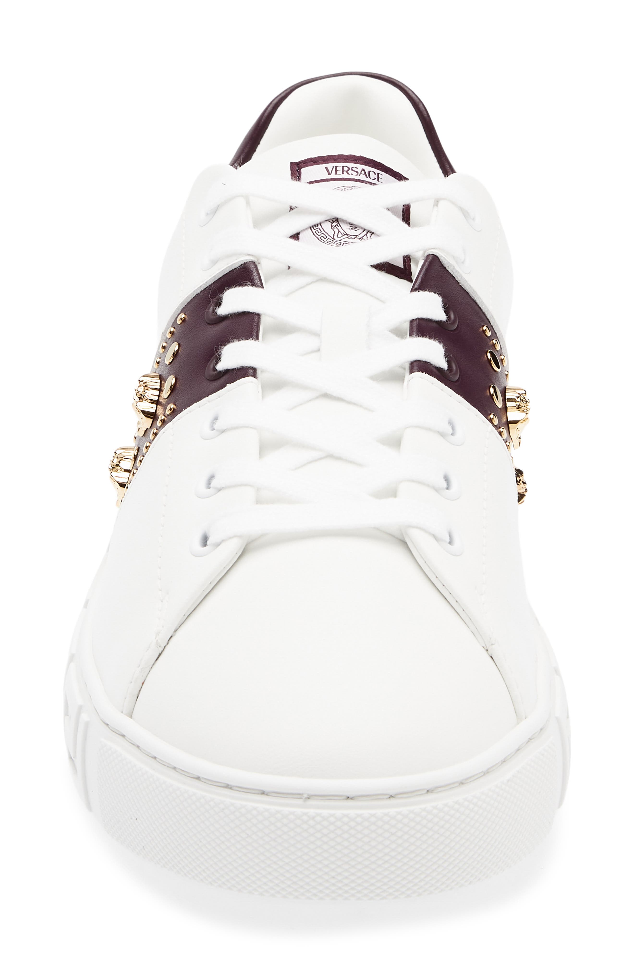 Versace Studded Greca Sneaker, Alternate, color, White Mulberry Gold