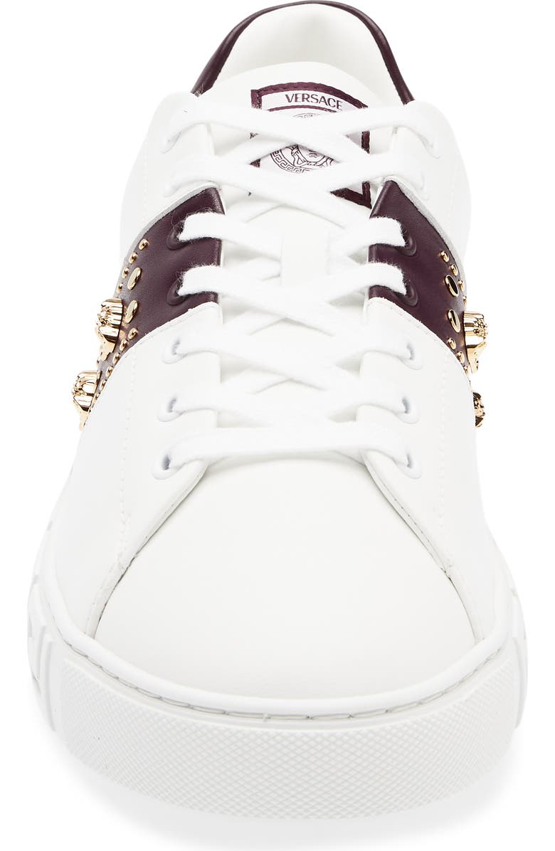Versace Studded Greca Sneaker, Alternate, color, White Mulberry Gold