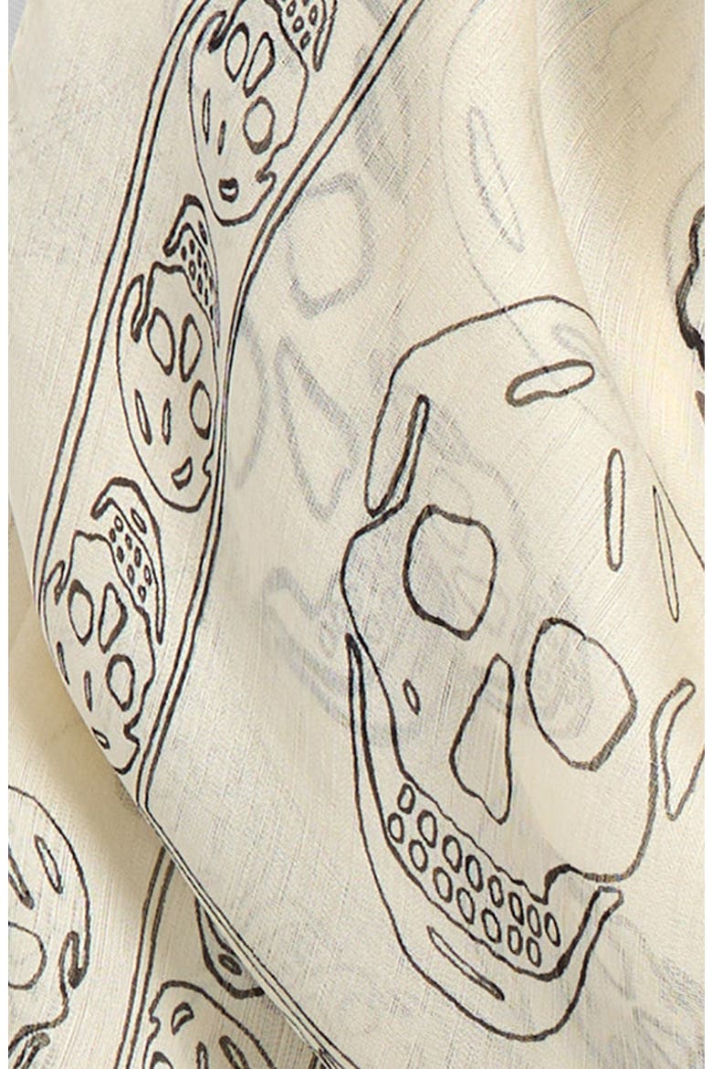 Hand Painted Skull Silk Chiffon Square Scarf, Alternate, color, IVORY/ BLACK
