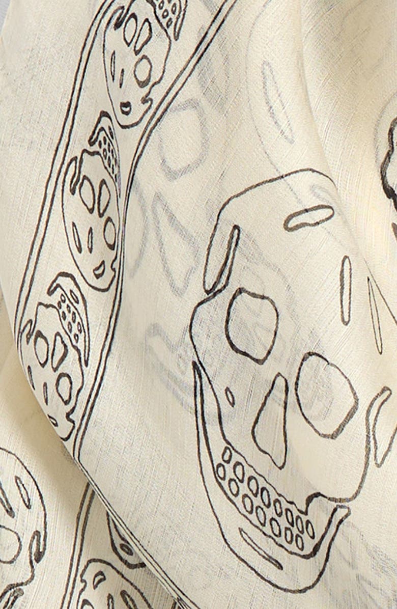 McQueen Hand Painted Skull Silk Chiffon Square Scarf, Alternate, color, Ivory/ Black