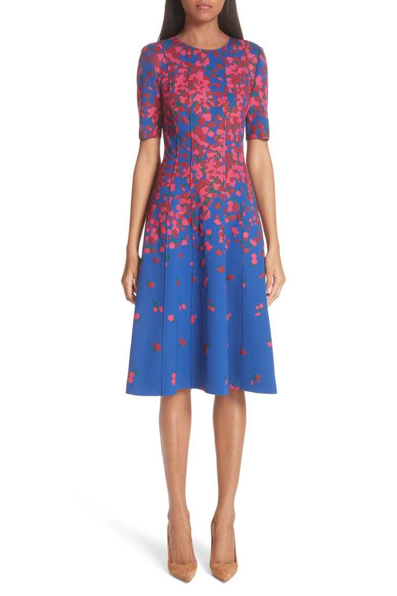 Floral Print Neoprene Dress, Main, color, PERSIAN BLUE MULTI