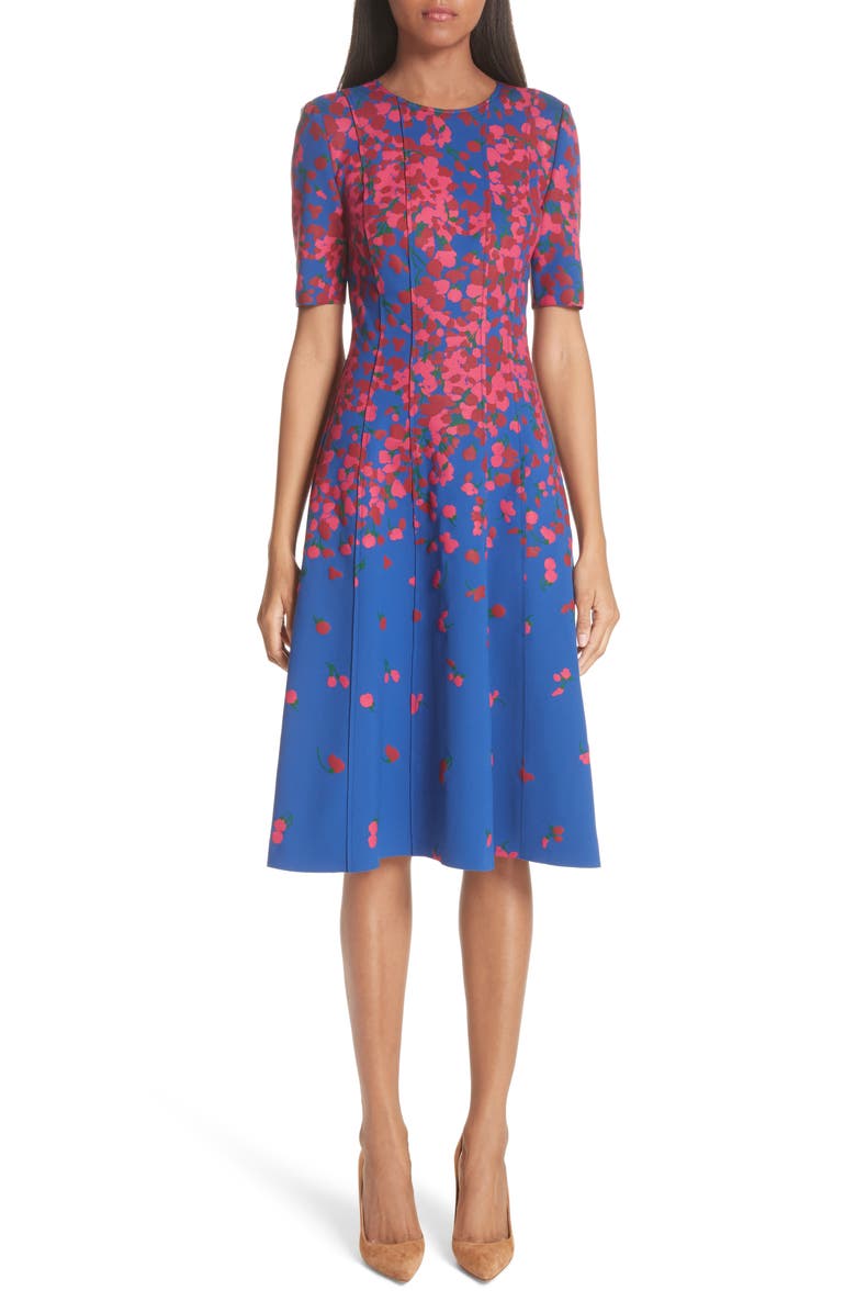 Carolina Herrera Floral Print Neoprene Dress, Main, color, 