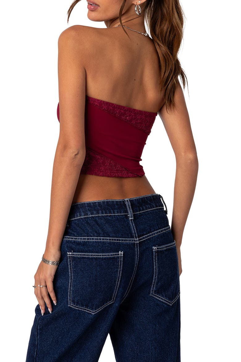 Lace Patchwork Crop Tube Top, Alternate, color, BURGUNDY
