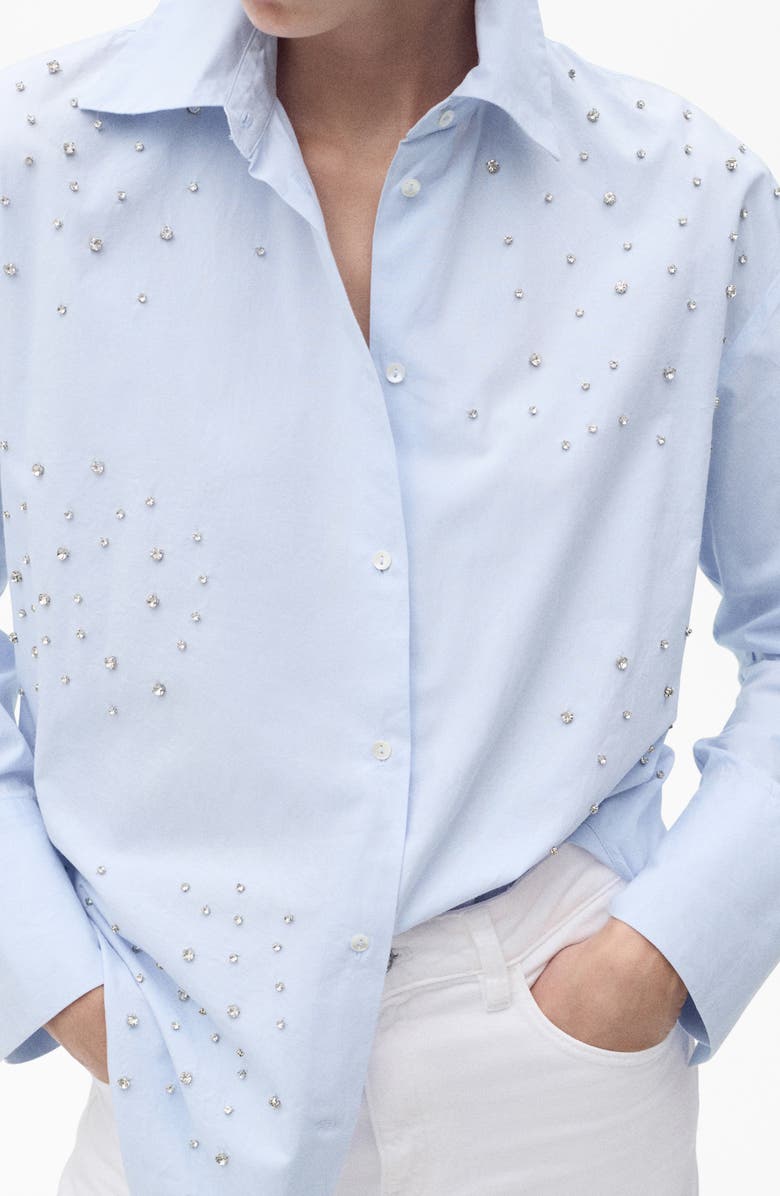 MANGO Crystal Studded Woven Shirt, Alternate, color, Blue
