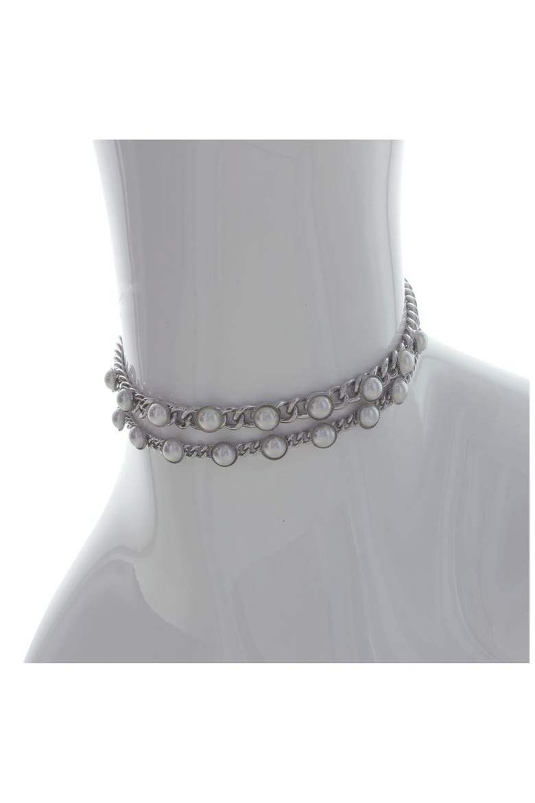 Vivian Imitation Pearl Curb Chain Choker, Alternate, color, SILVER / WHITE