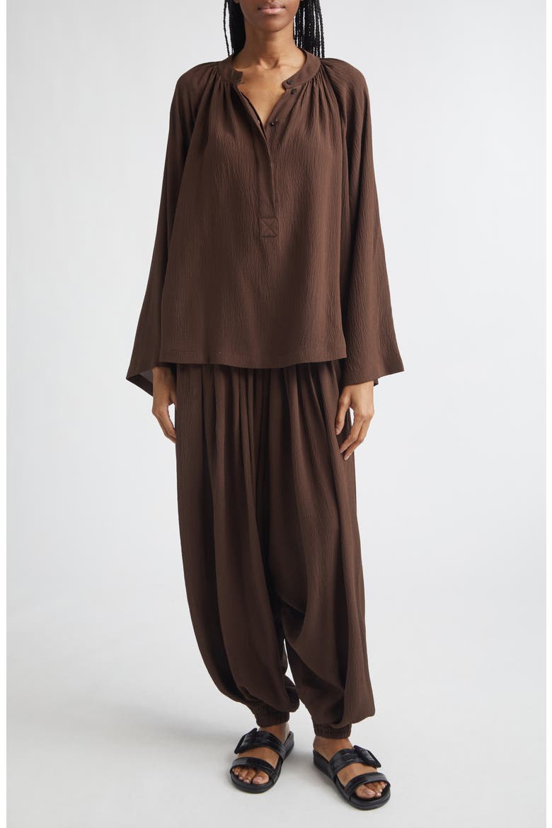 Sarouel Silk Seersucker Trousers, Alternate, color, ESPRESSO