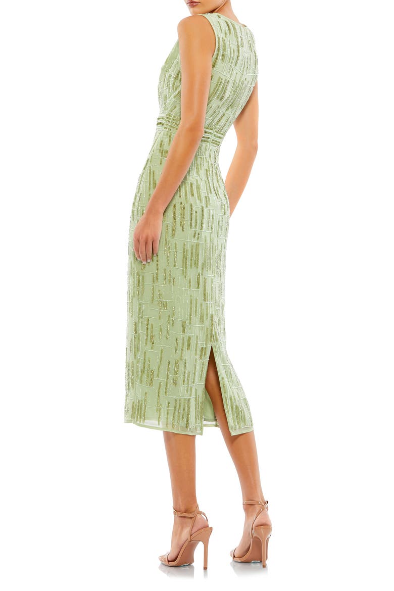 Abstract Beaded Sleeveless Midi Sheath Dress, Alternate, color, SAGE