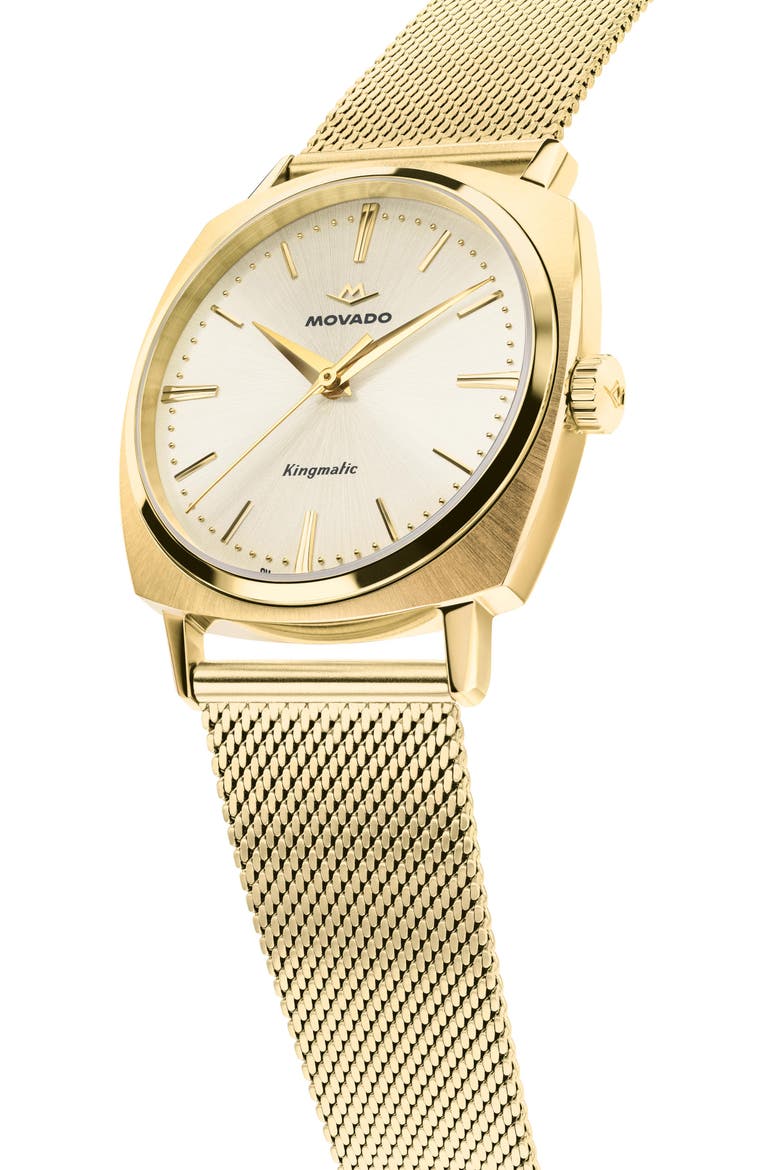 Kingmatic Automatic Mesh Strap Watch, 35mm, Alternate, color, WHITE