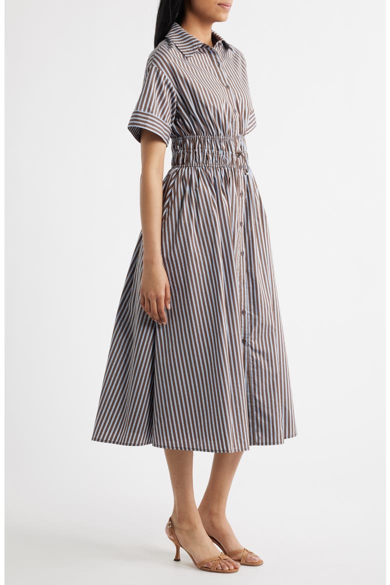 Stripe Short Sleeve Cotton Blend Midi Shirtdress, Alternate, color, BROWN BLUE