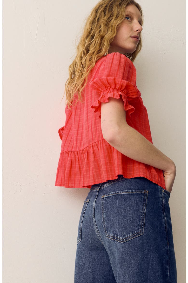 Embroidered Tie Front Top, Alternate, color, BRIGHT ORANGE
