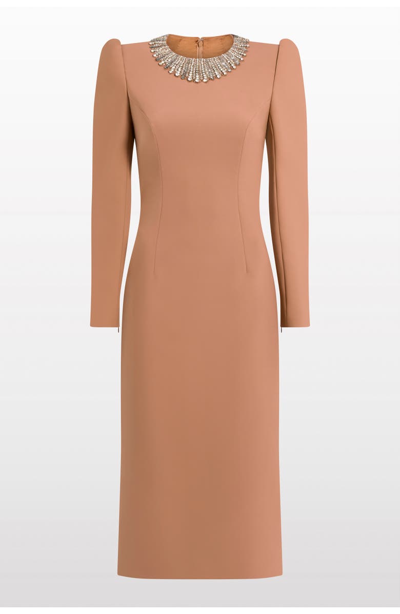 Jenny Packham Cora Long-Sleeve Midi Dress, Main, color, Tawny