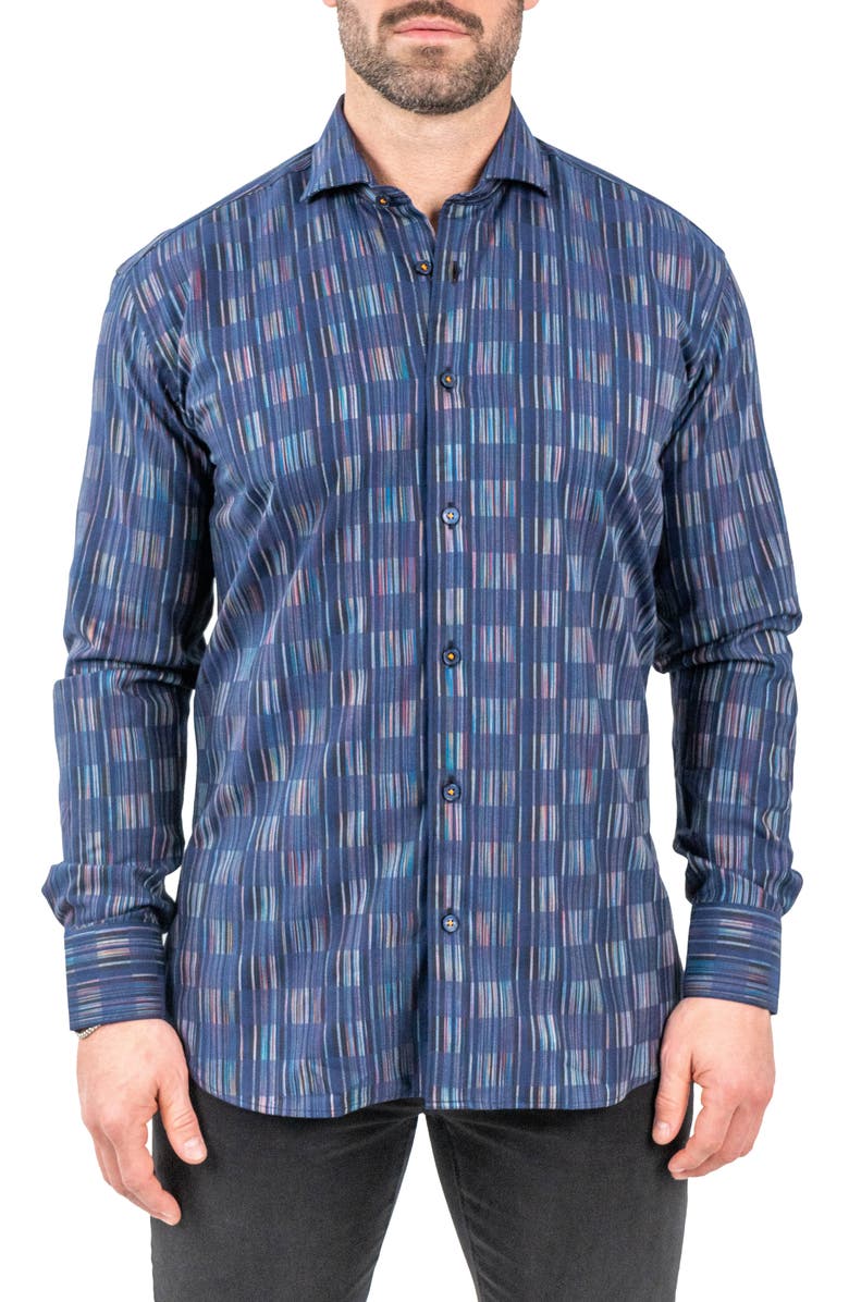 Maceoo Einstein Jacqcarter Blue Contemporary Fit Cotton Blend Button-Up Shirt, Main, color,