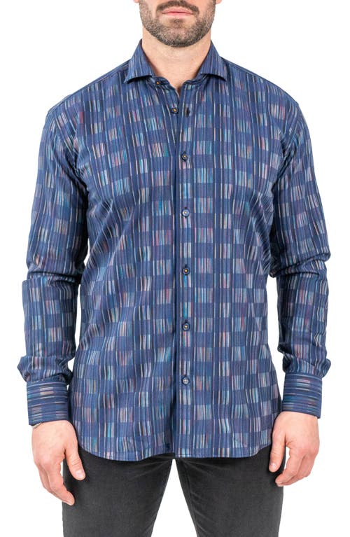 Maceoo Einstein Jacqcarter Blue Contemporary Fit Cotton Blend Button-Up Shirt 