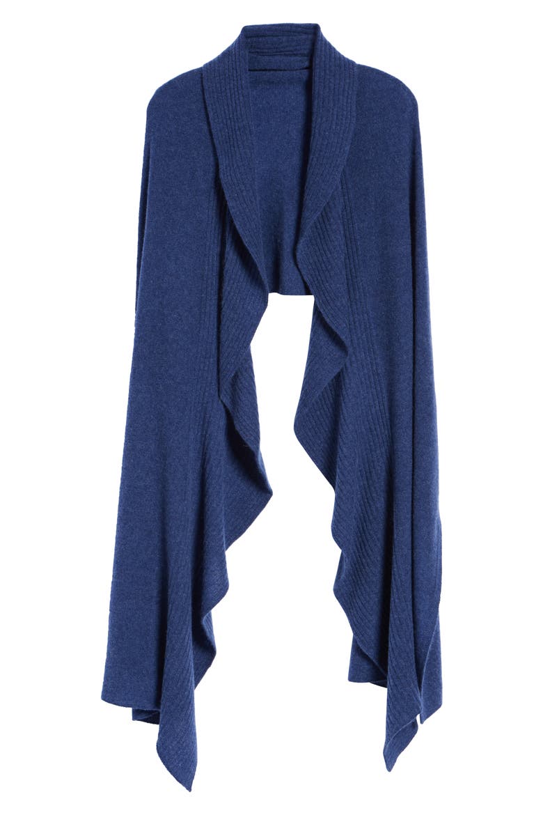 Cashmere Ruffle Wrap, Alternate, color, BLUE CAPTAIN HEATHER