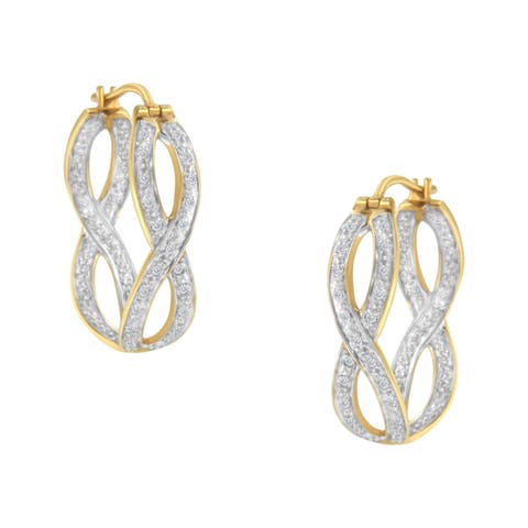 10K Yellow and White Gold 1/4 Ct Diamond Double Infinity Hoop Earrings