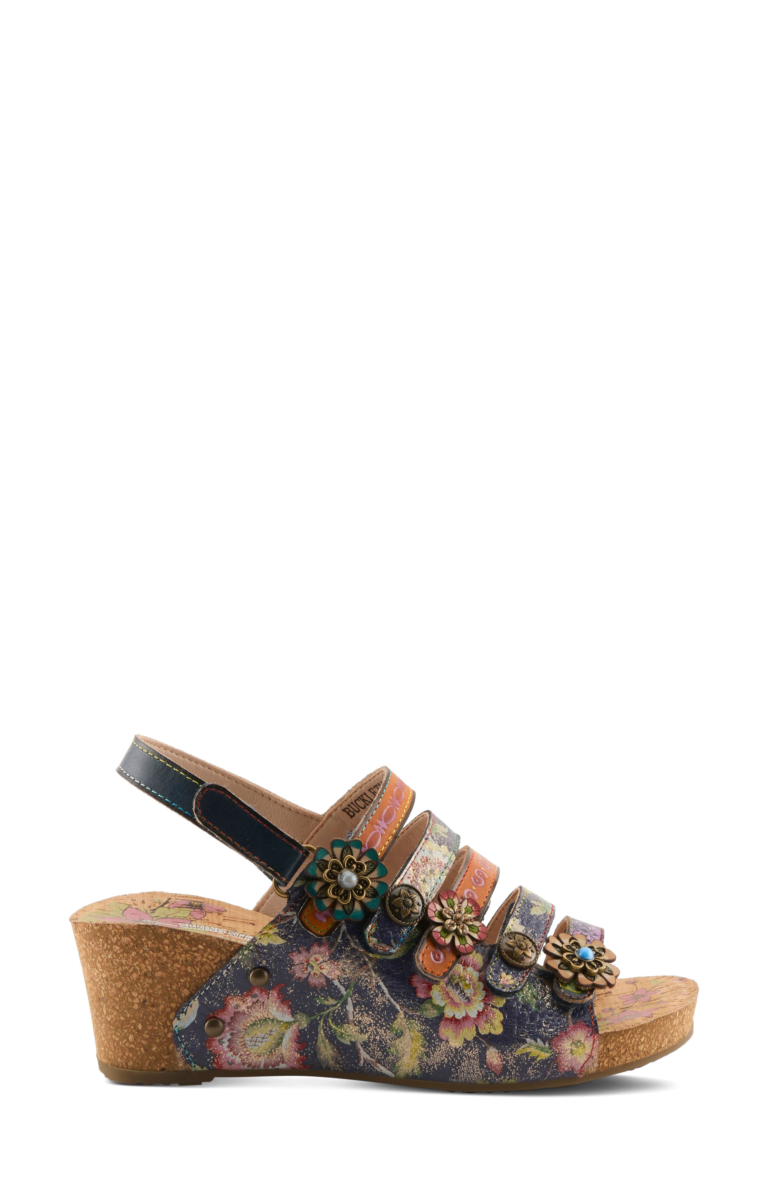 L'Artiste by Spring Step Buckle It Up Strappy Wedge Sandal, Alternate, color, Navy Multi