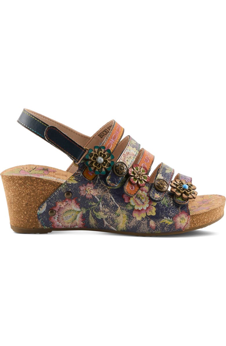 L'Artiste by Spring Step Buckle It Up Strappy Wedge Sandal, Alternate, color, Navy Multi