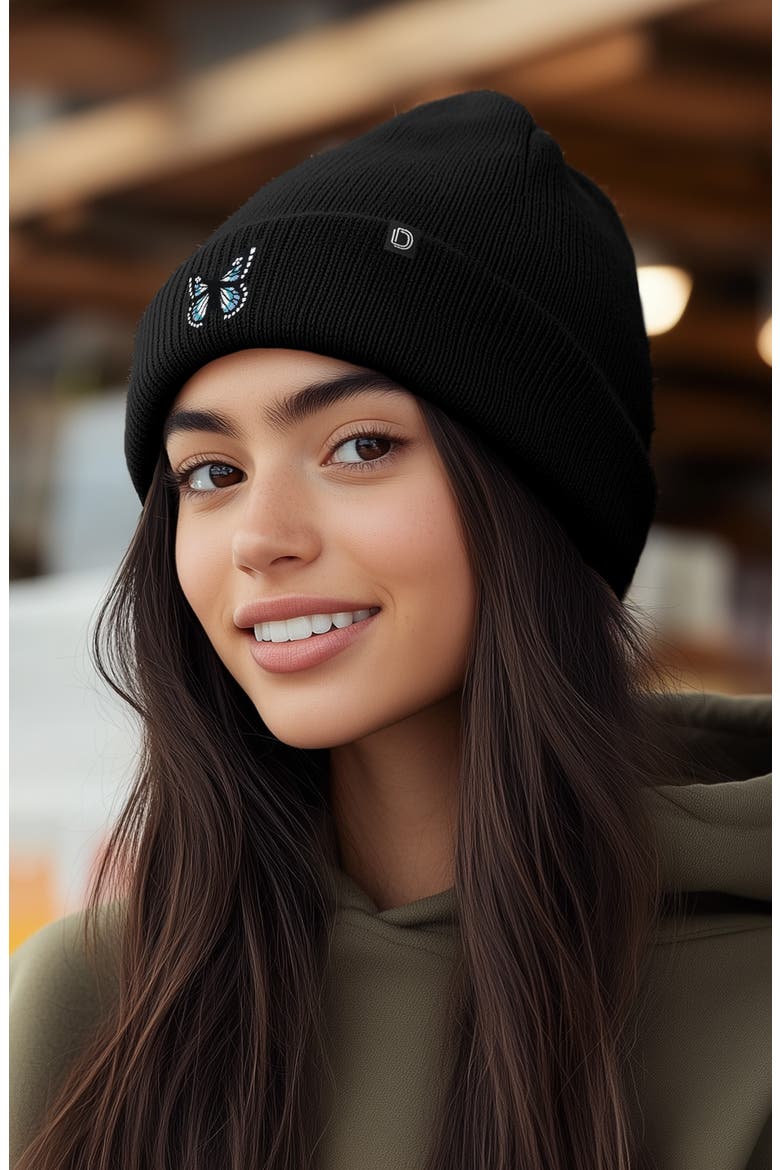 Butterfly Beanie, Alternate, color, Black