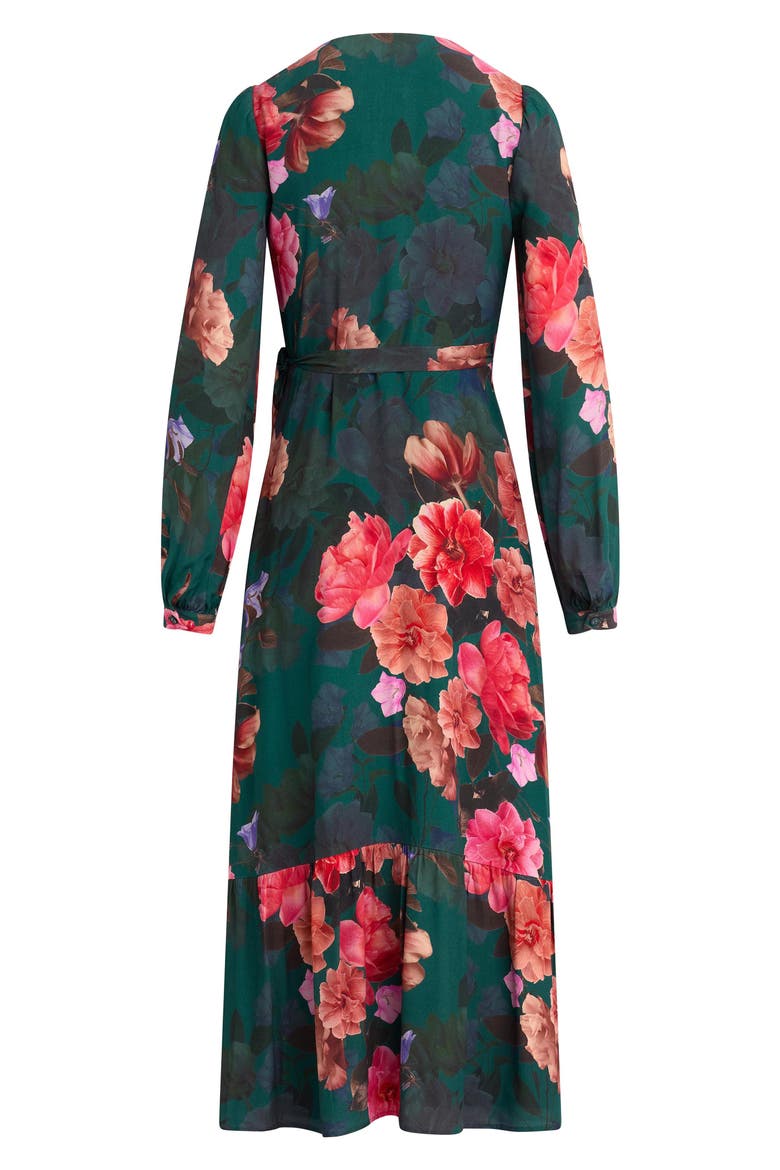 The Love Letter Floral Long Sleeve Wrap Midi Dress, Alternate, color, GEMSTONE FLORAL