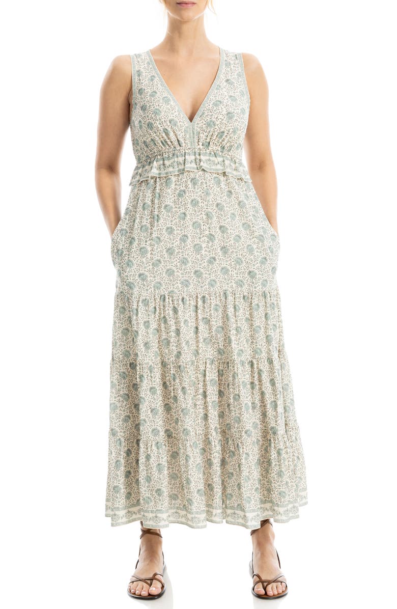 MAX STUDIO Floral Sleeveless Maxi Dress, Main, color, Seashell/ Sage Roseberry