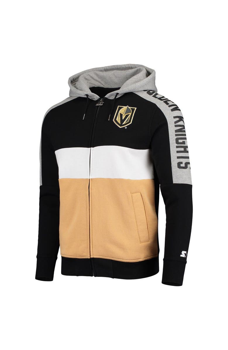 STARTER Men's Starter Black/Gold Vegas Golden Knights Playoffs Color Block Full-Zip Hoodie, Alternate, color, 