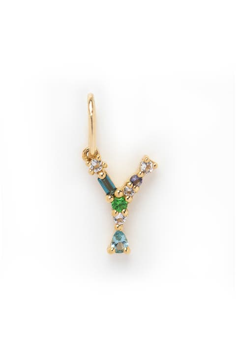 Solid 9K Gold & Semiprecious Stone Initial Charm