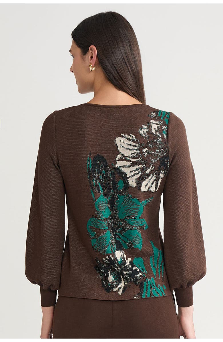 Ming Wang Floral Jacquard Sweater, Alternate, color, Dark Umber/Everest/Twig/Black