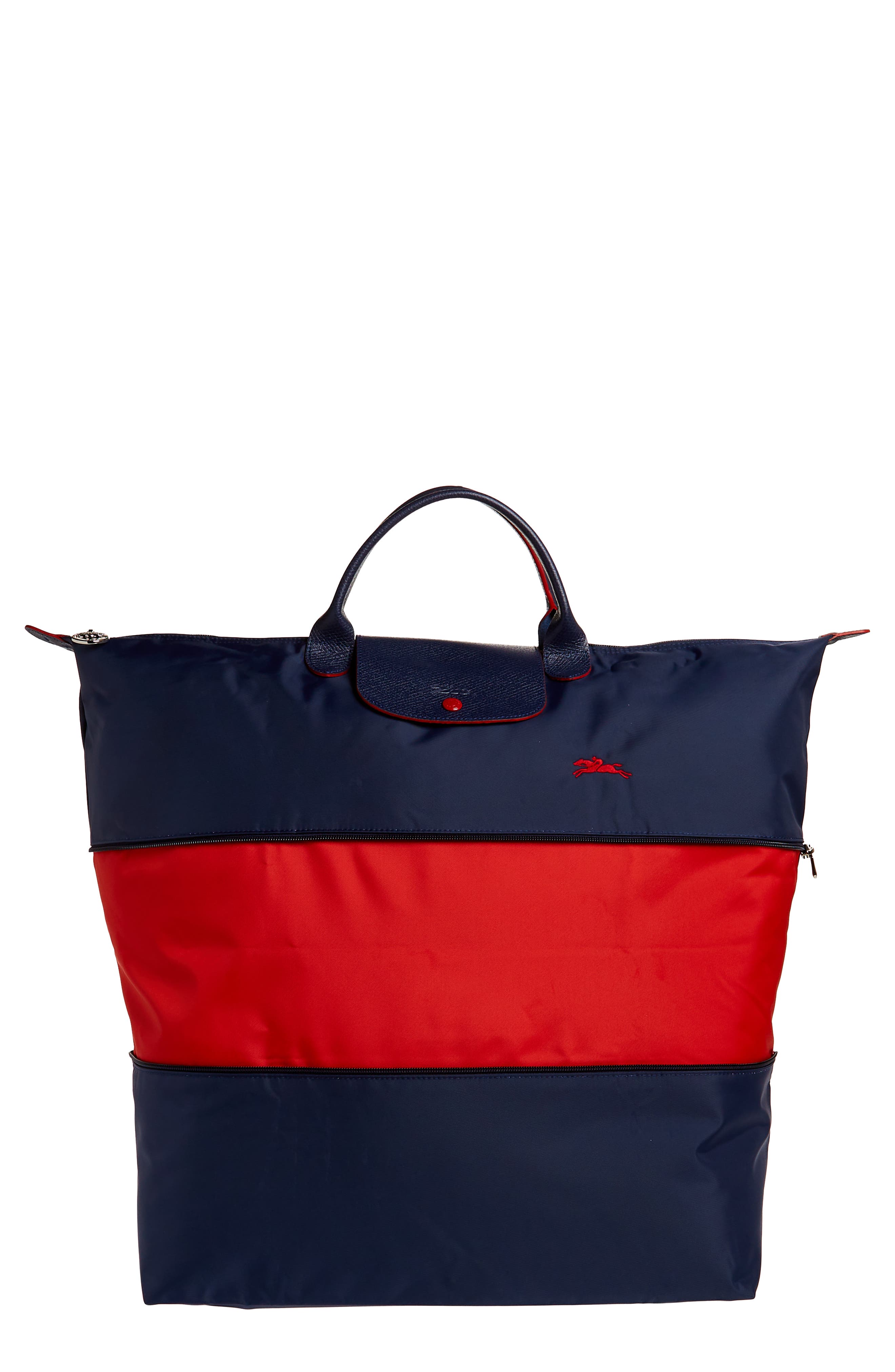 Large Le Pliage Recycled Canvas Travel Bag, Main, color, E24 NAVY /VERMILION