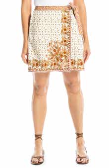 Embroidered Border Print Wrap Miniskirt