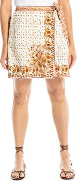 MAX STUDIO Embroidered Border Print Wrap Miniskirt