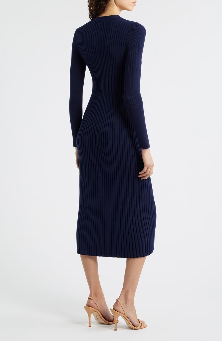 Elie Tahari The Monroe Long Sleeve Rib Midi Sweater Dress, Alternate, color, Navy