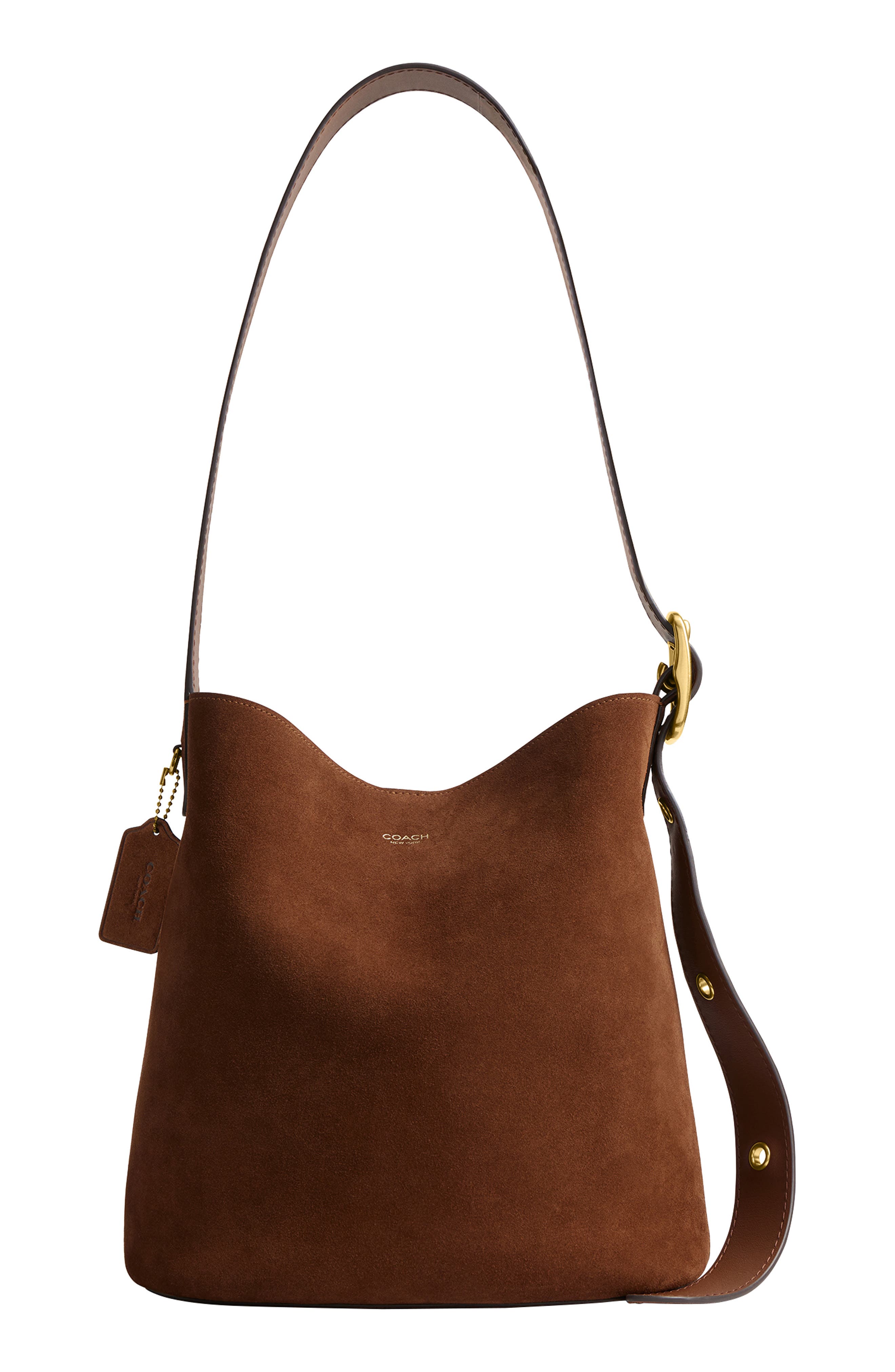 COACH Bleecker Suede Shoulder Bag, Main, color, Warm Brown