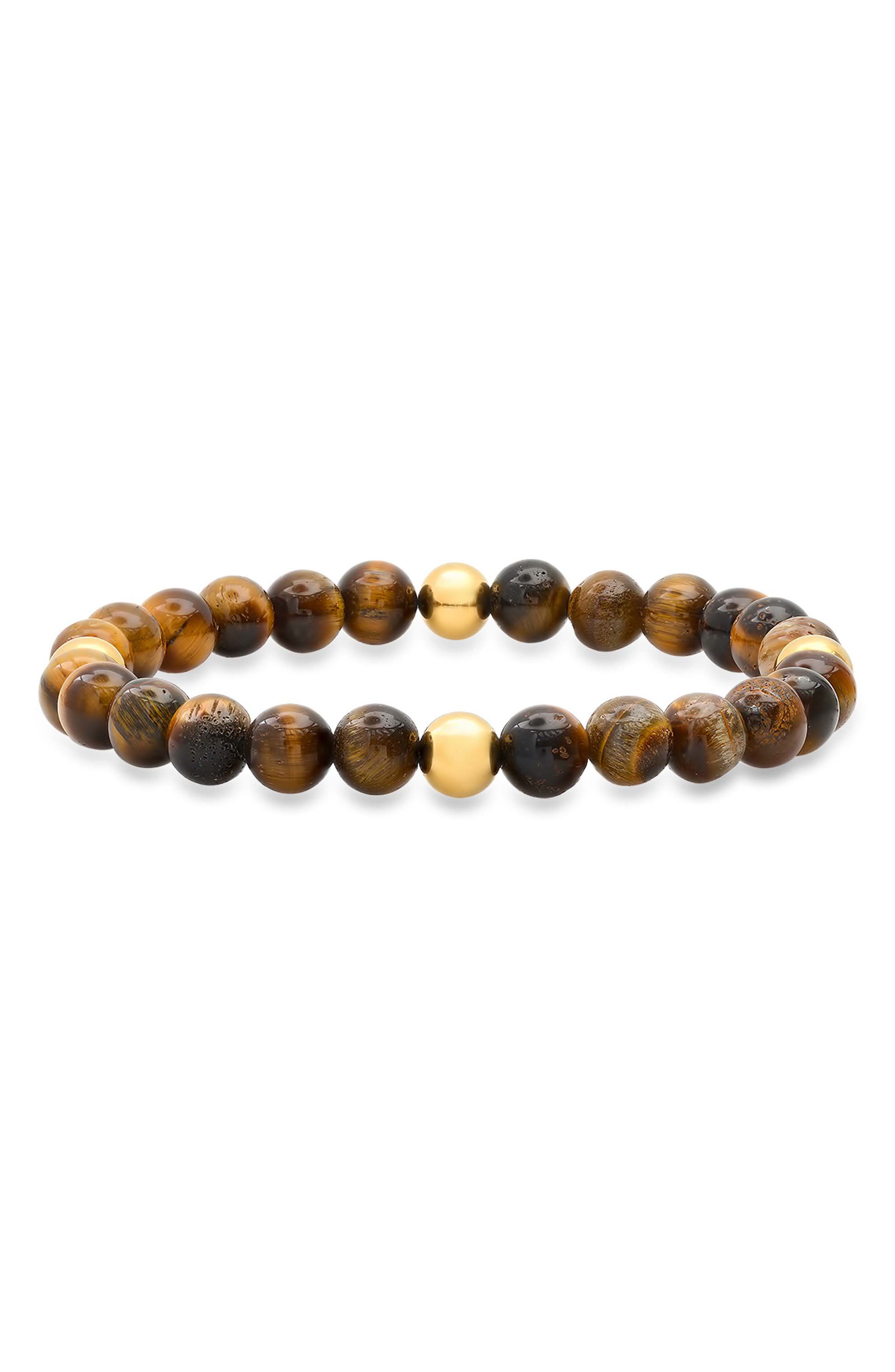 STEELTIME Men's Stainless Steel & Tiger's Eye Bead Bracelet