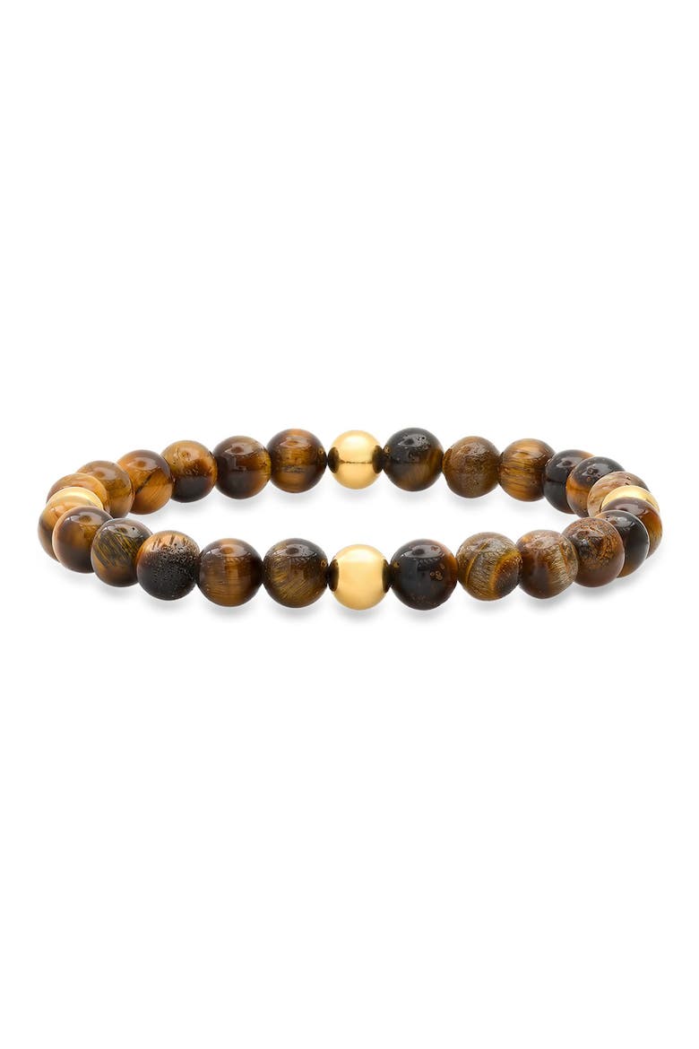 Men's Stainless Steel & Tiger's Eye Bead Bracelet, Main, color, BROWN/GOLD