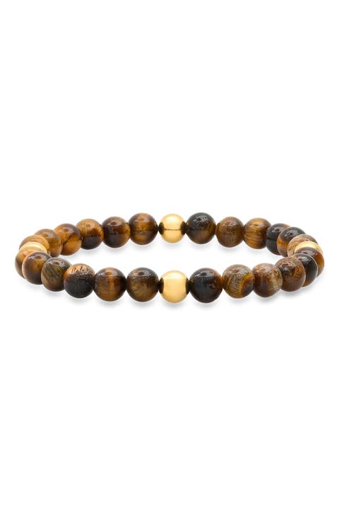 Men's Stainless Steel & Tiger's Eye Bead Bracelet
