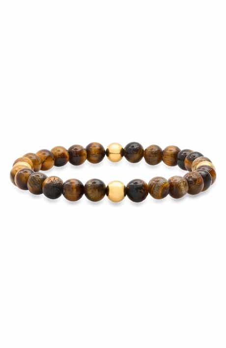 STEELTIME Men's Stainless Steel & Tiger's Eye Bead Bracelet