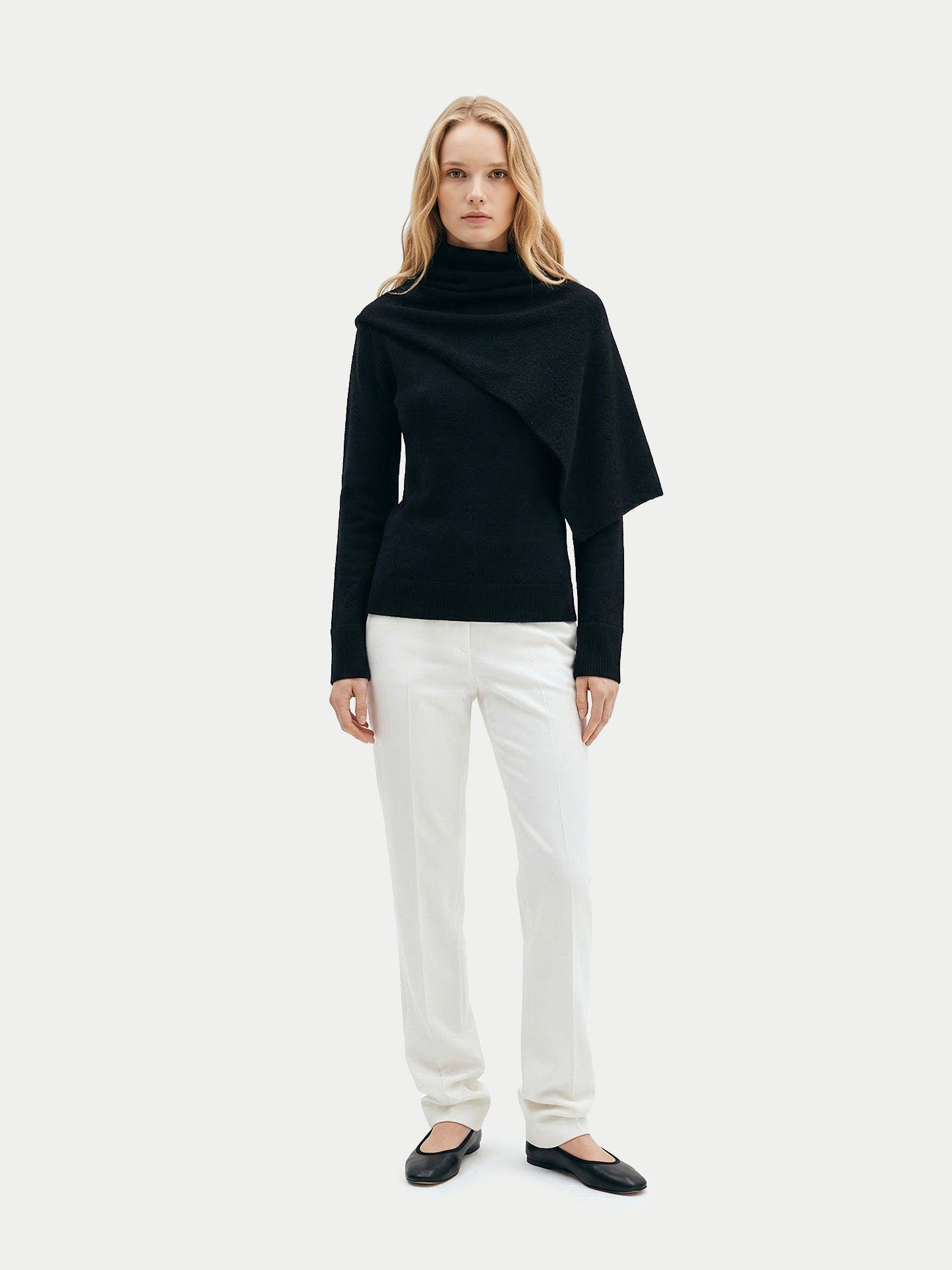 Cashmere Sweater with Draped Scarf - image 2