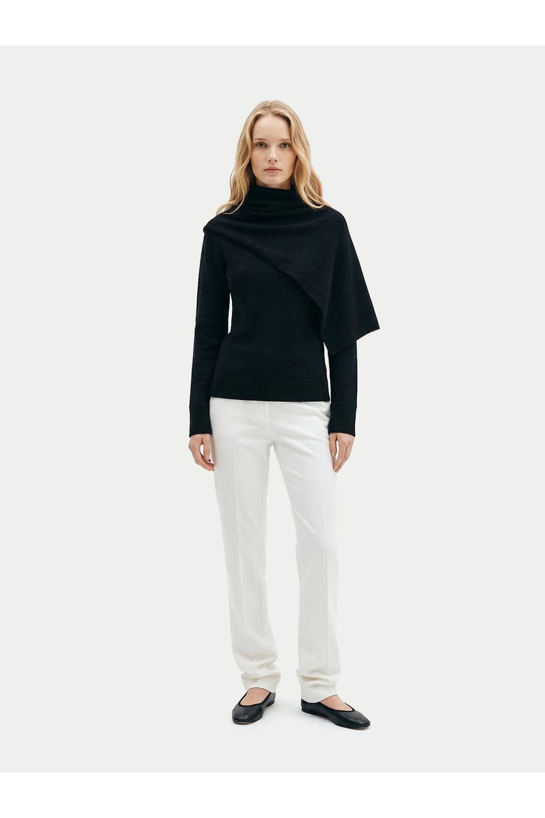 Cashmere Sweater with Draped Scarf, Alternate, color, black