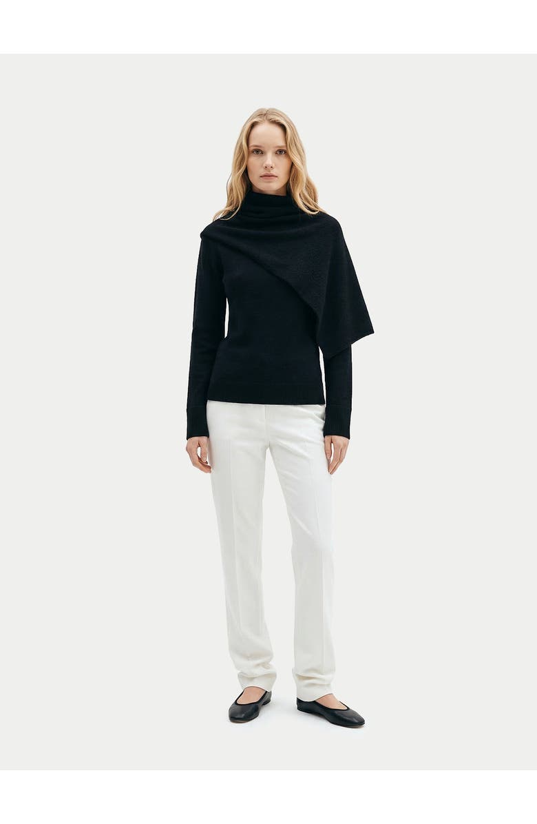 Gobi Cashmere Cashmere Sweater with Draped Scarf, Alternate, color, Black
