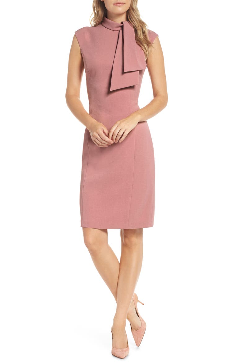 Tie Neck Sheath Dress, Main, color, BLUSH