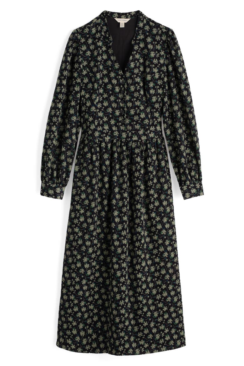 Rose Cottage Floral Long Sleeve Corduroy Midi Dress, Alternate, color, SMUDGE FLORAL ONYX