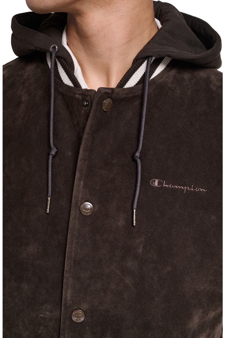 Faux Suede & Faux Leather Varsity Jacket, Alternate, color, BROWN