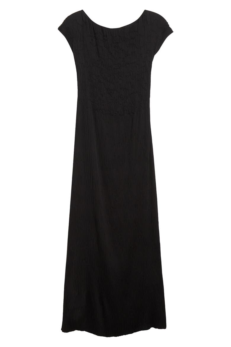 Smocked Plissé Cap Sleeve Dress, Alternate, color, BLACK